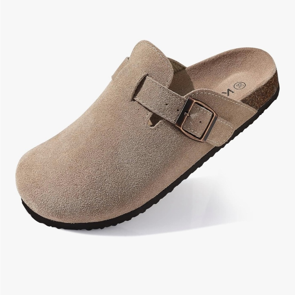Tan Suede Slip-On Clogs